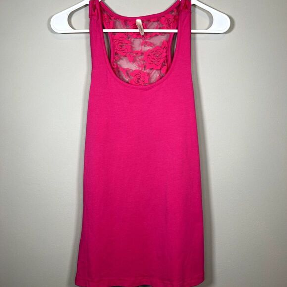 in style Tops - hot pink lace back tank